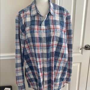 Men's Blue and Red Plaid Shirt